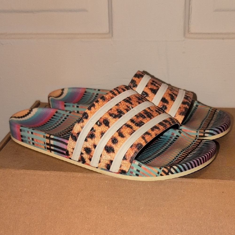 Adidas Multicolor Leopard Pattern Slides